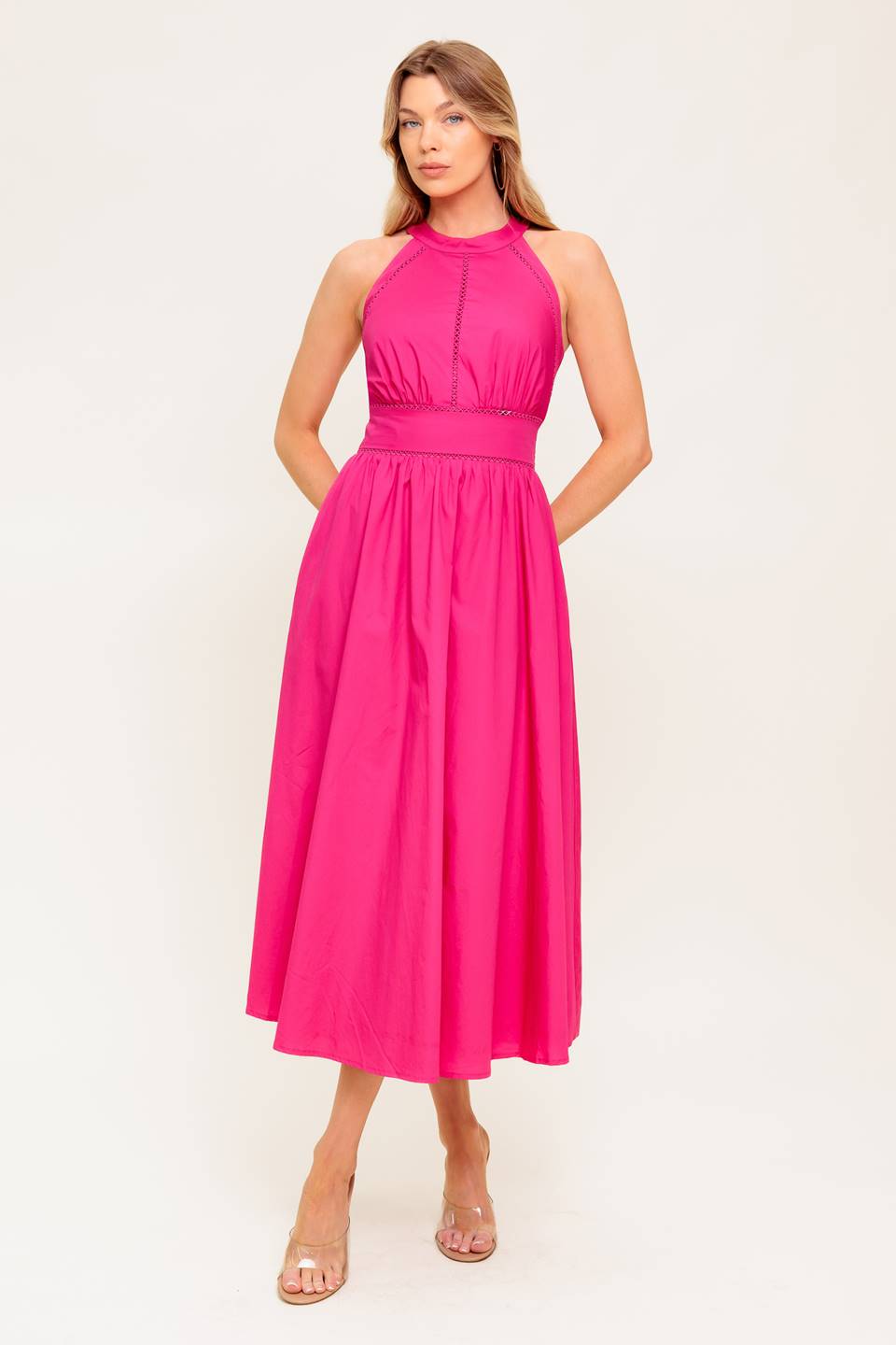 PEONY TOUCH FUCHSIA WOVEN MIDI DRESS Flying Tomato